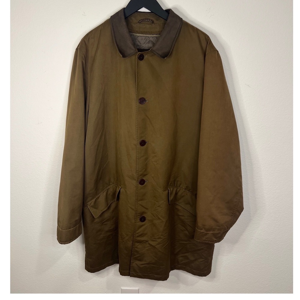 Vintage L.L.Bean Made USA Wool Lined Barn Coat Leather Collar Large Tall